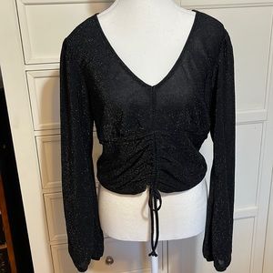 4/$25    Black sparkly v-neck top  Size XL (Juniors)